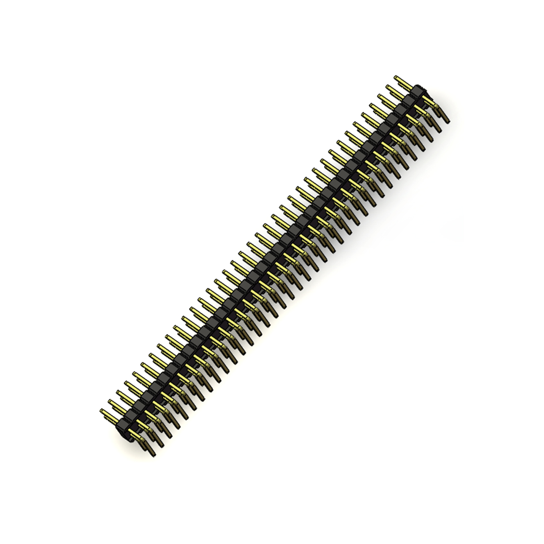 PH2541 排针连接器 Pitch 2.54mm 90° 双排 DIP 单塑排针 PA:4.0 PC:3.0 2X38Pin 黑色 PA6T，94V-0 镀全金G/F